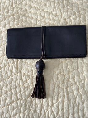 Banana Republic Dark Brown Leather Tassel Wrap Clutch